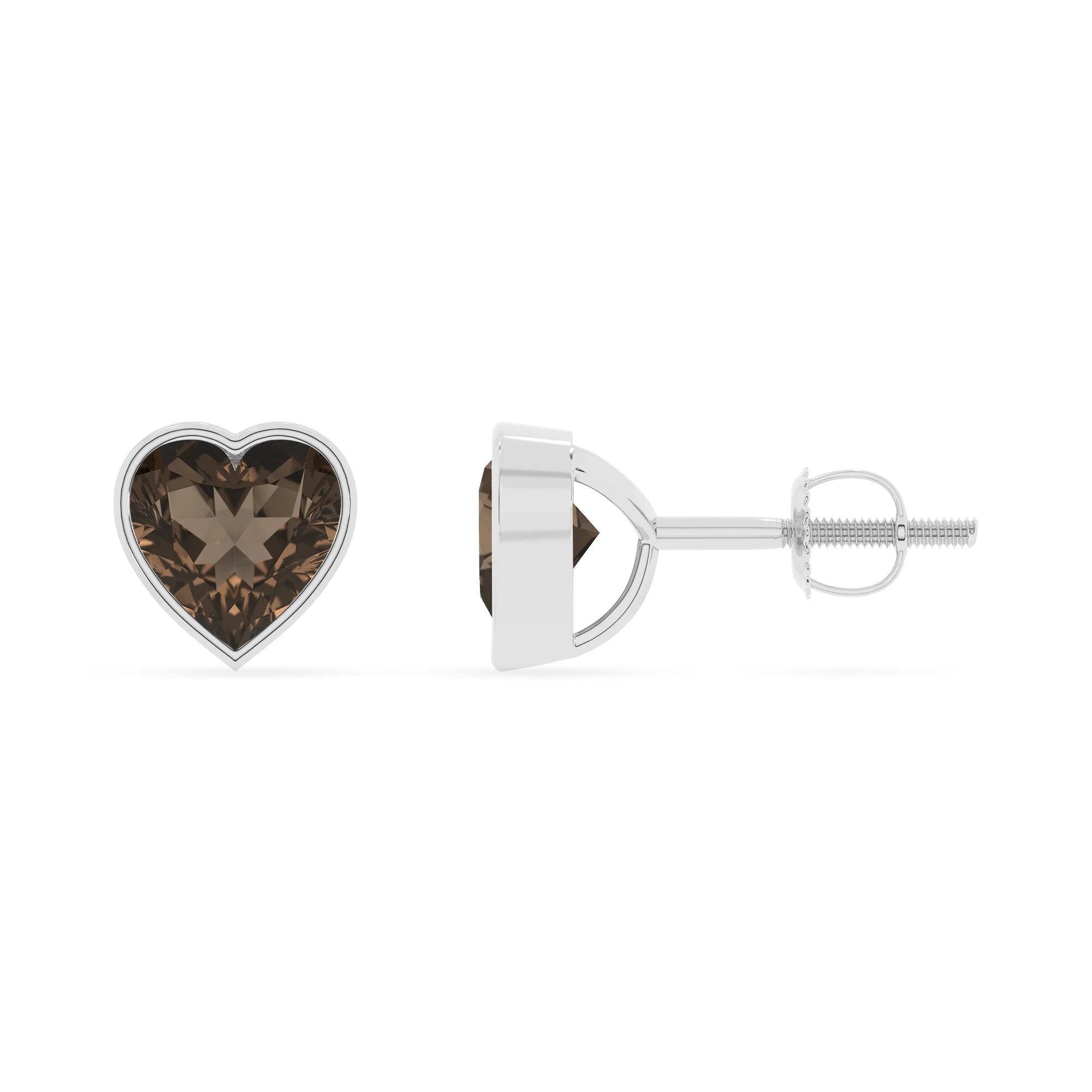 natural smoky quartz heart stud earrings in platinum 