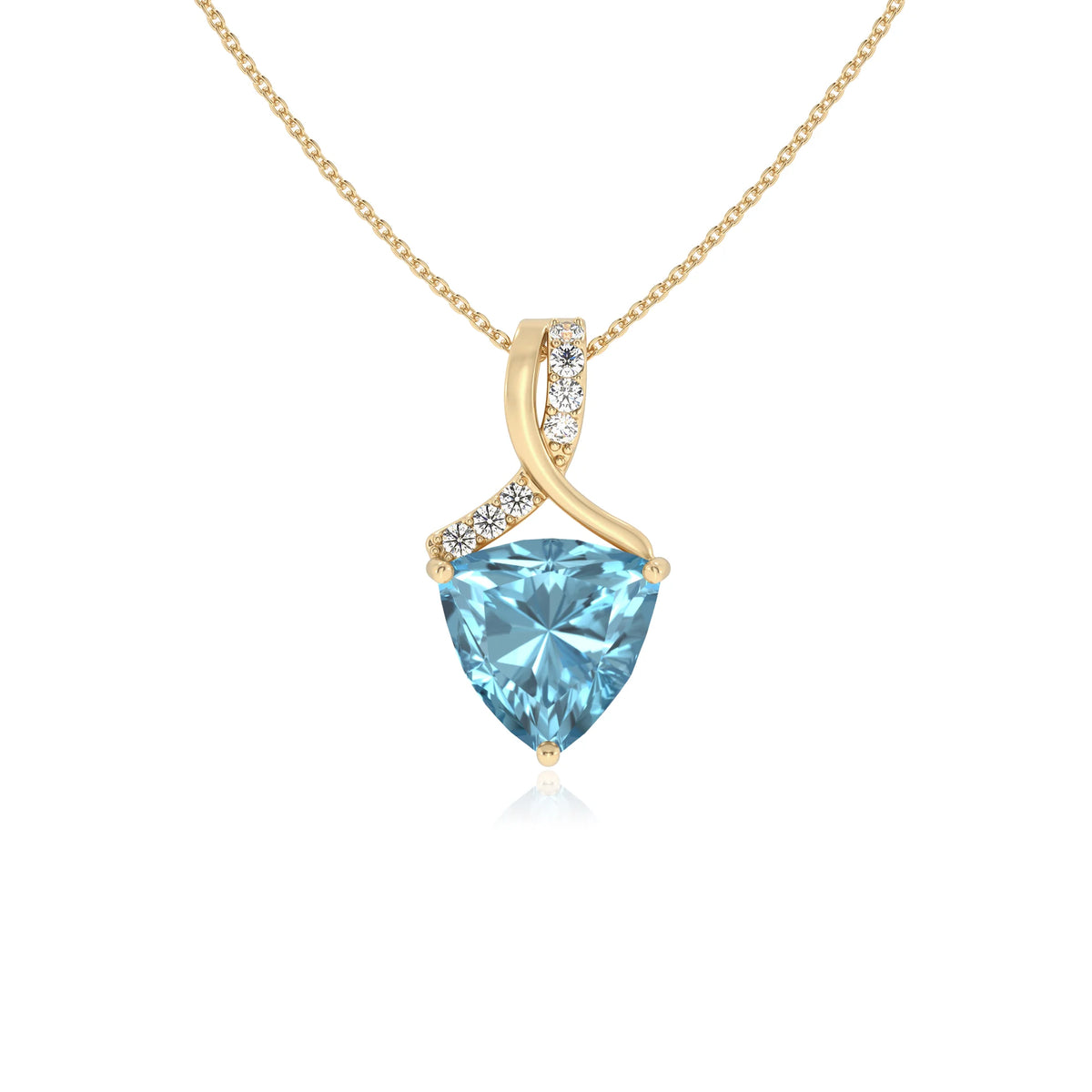 lab grown aquamarine trillion solitaire necklaces in yellow gold 