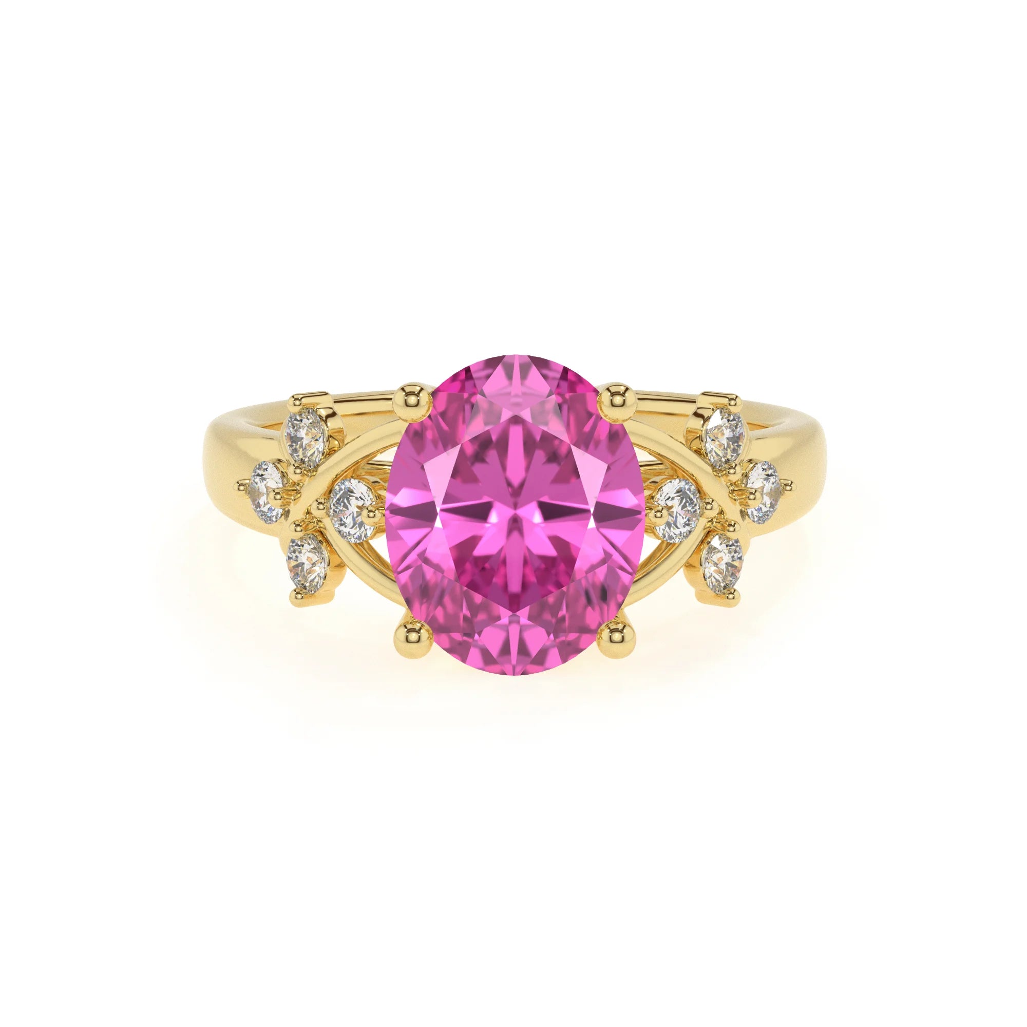 lab grown pink-sapphire oval solitaire rings in yellow gold 