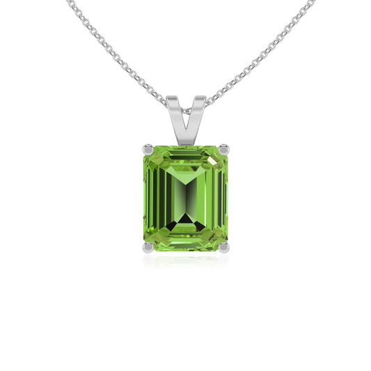 natural peridot emerald cut solitaire v-bale necklaces in platinum 