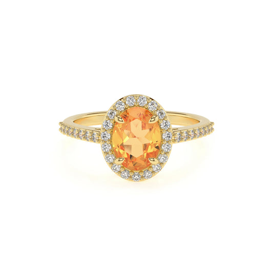 lab grown citrine oval solitaire rings in yellow gold 
