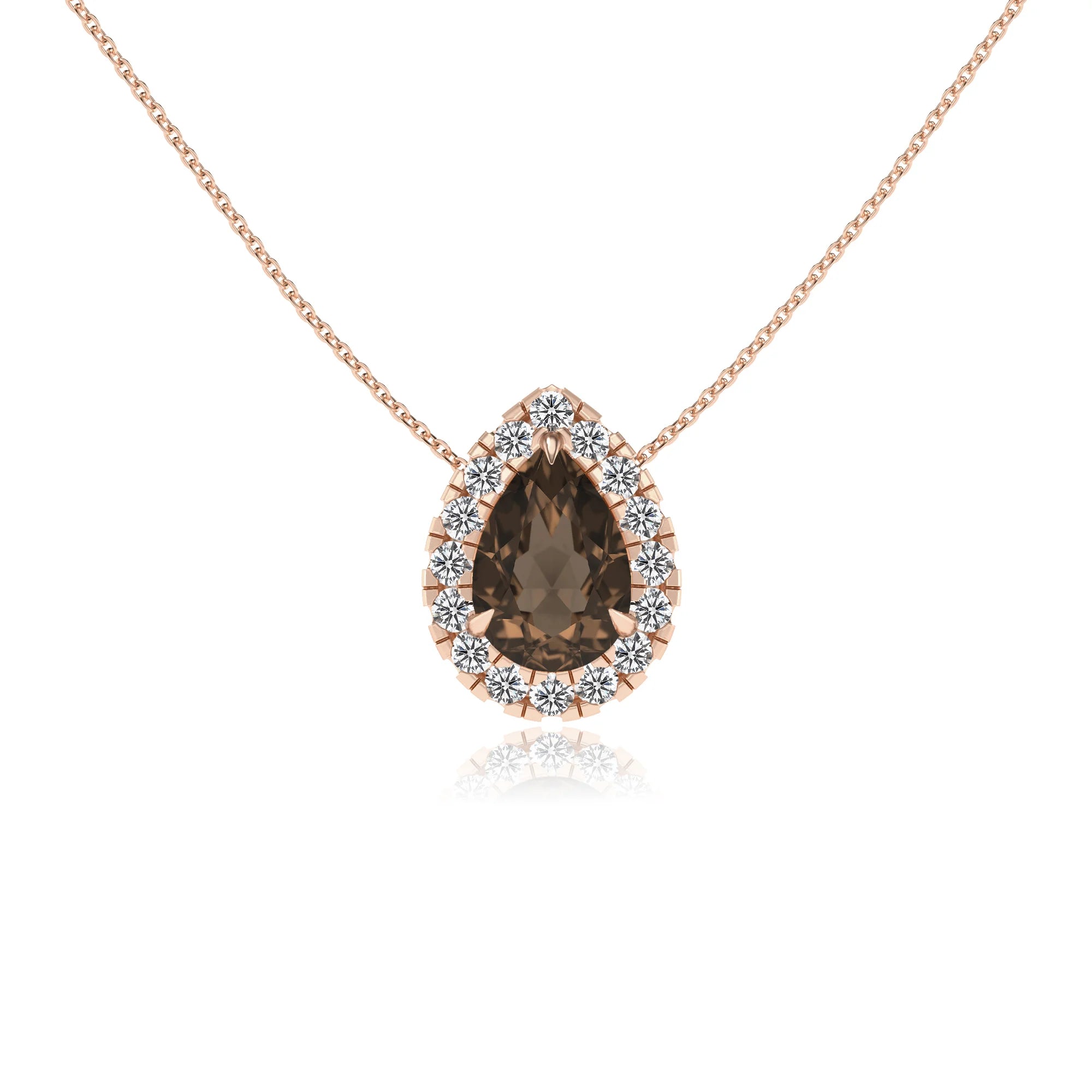 natural smoky quartz pear solitaire necklaces in rose gold 