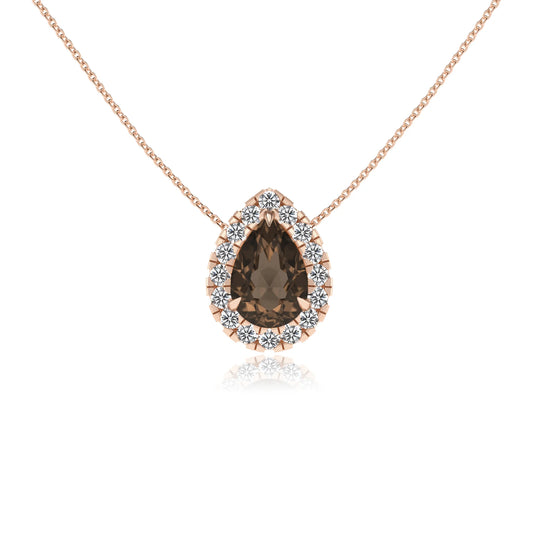 natural smoky quartz pear solitaire necklaces in rose gold 