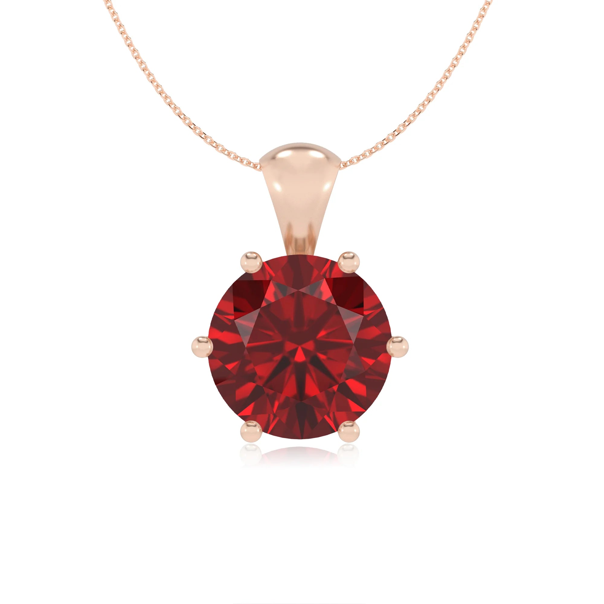 lab grown ruby round solitaire necklaces in rose gold 