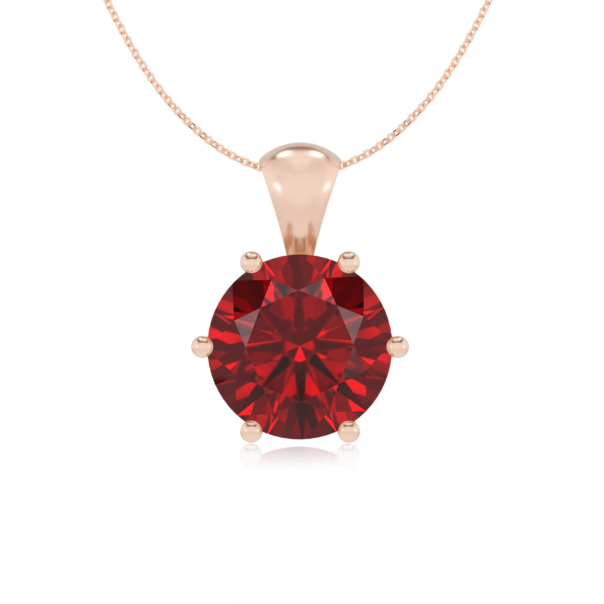 lab grown ruby round solitaire necklaces in rose gold 