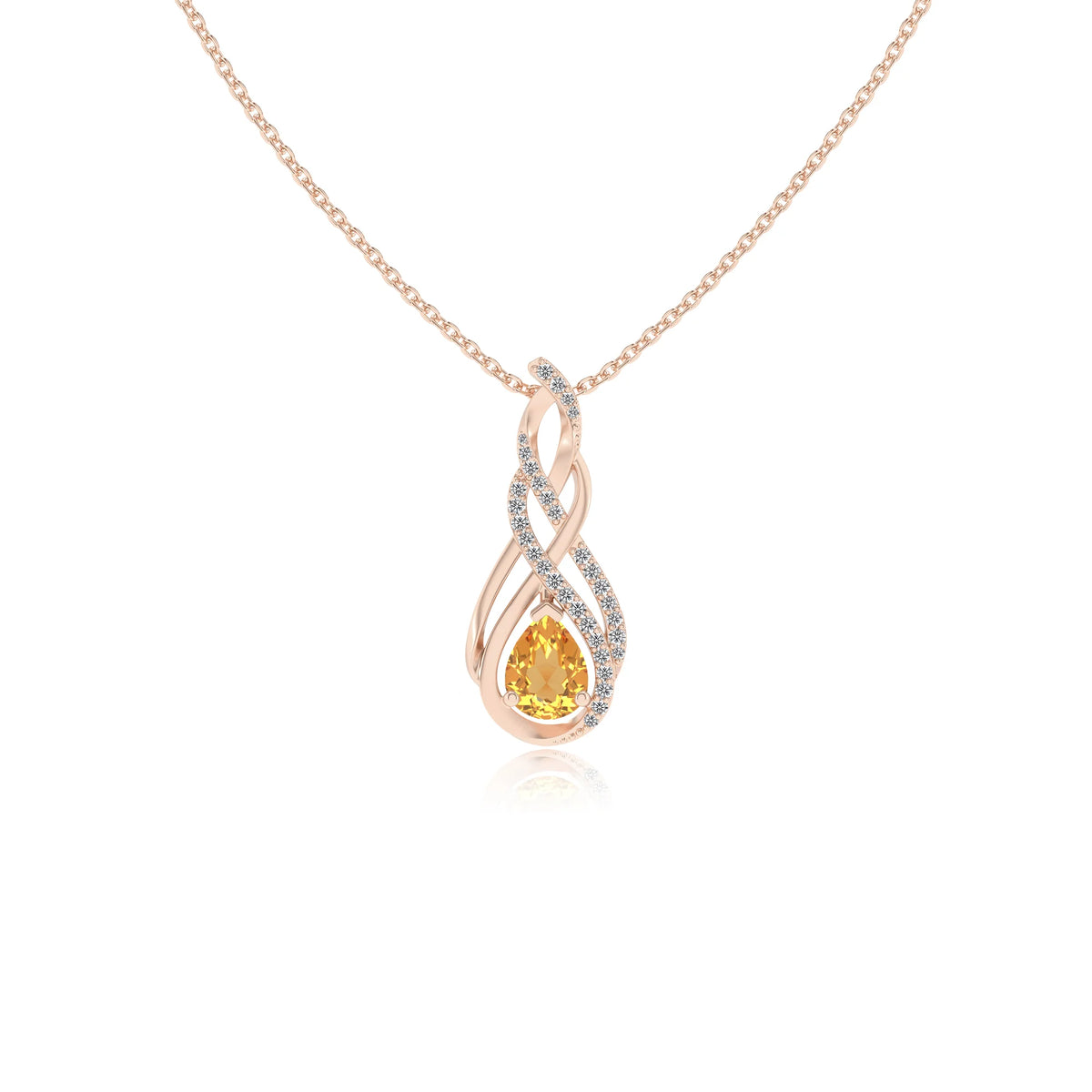 lab grown citrine pear solitaire necklaces in rose gold 