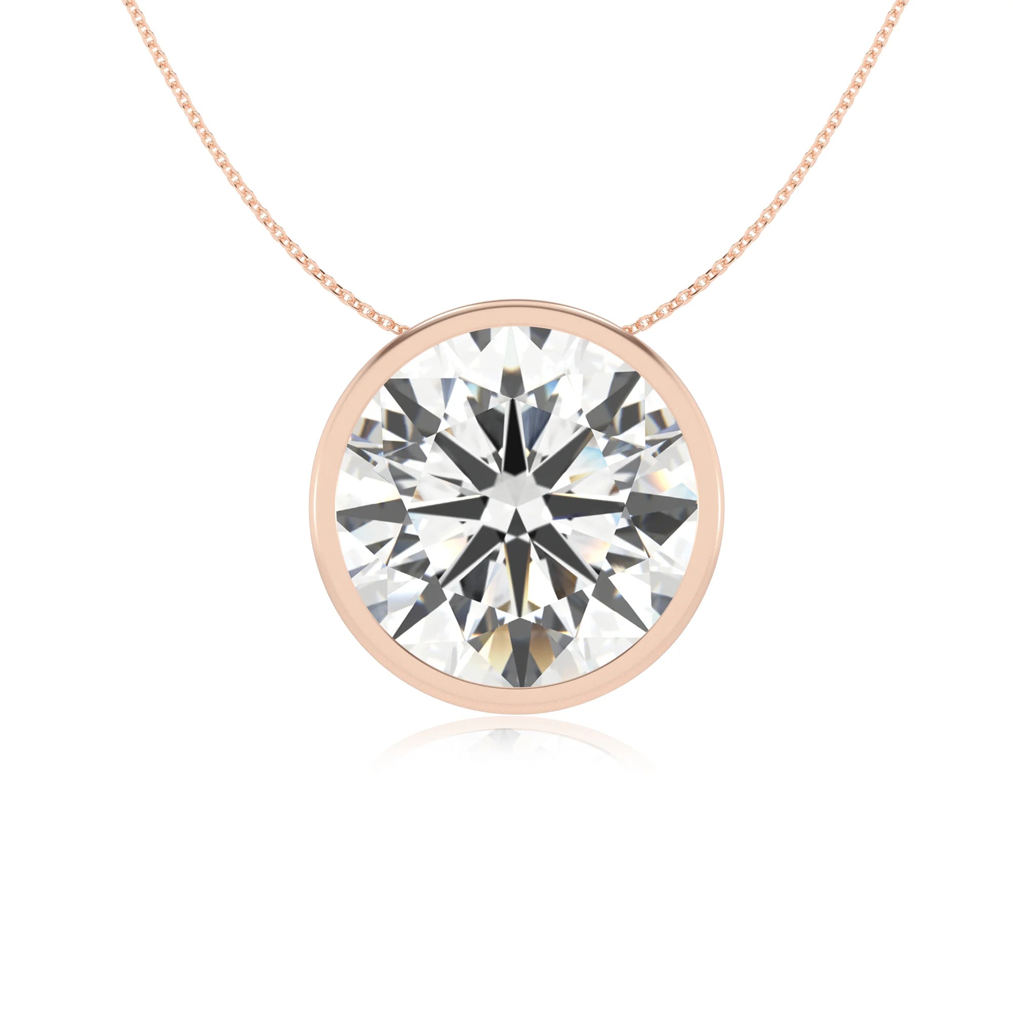 lab grown moissanite round solitaire necklaces in rose gold 
