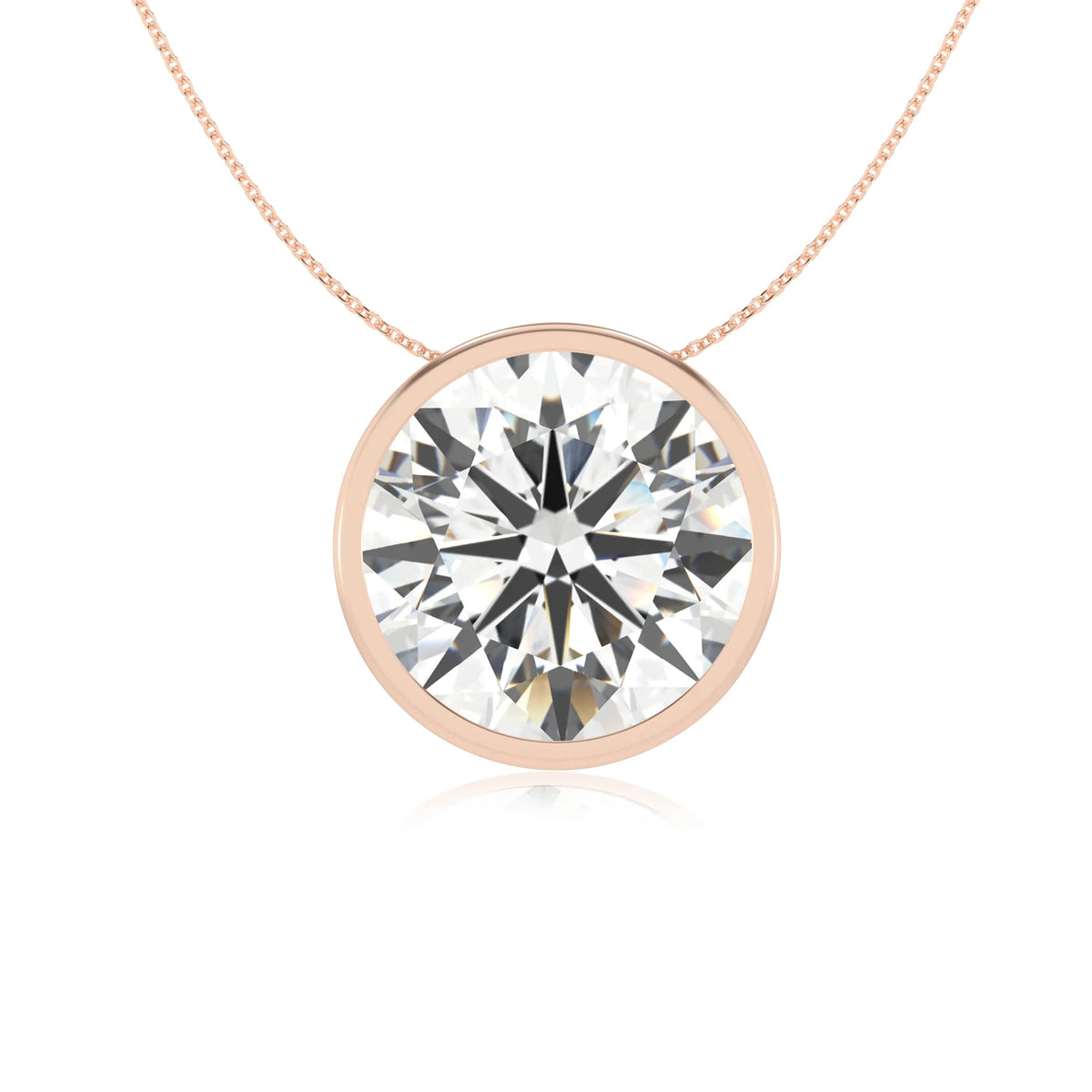 lab grown moissanite round solitaire necklaces in rose gold 