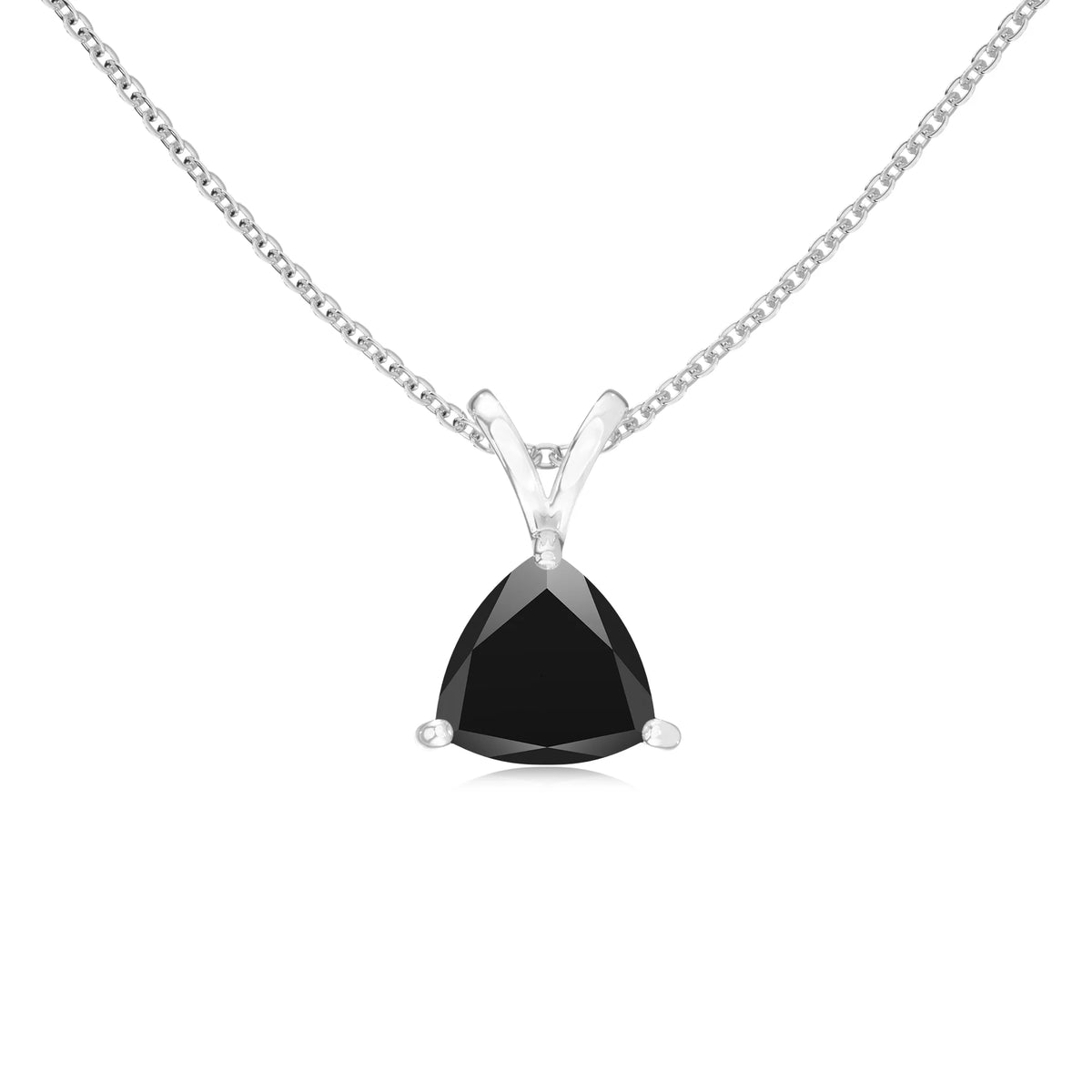 natural black-onyx trillion solitaire v-bale necklaces in sterling silver 