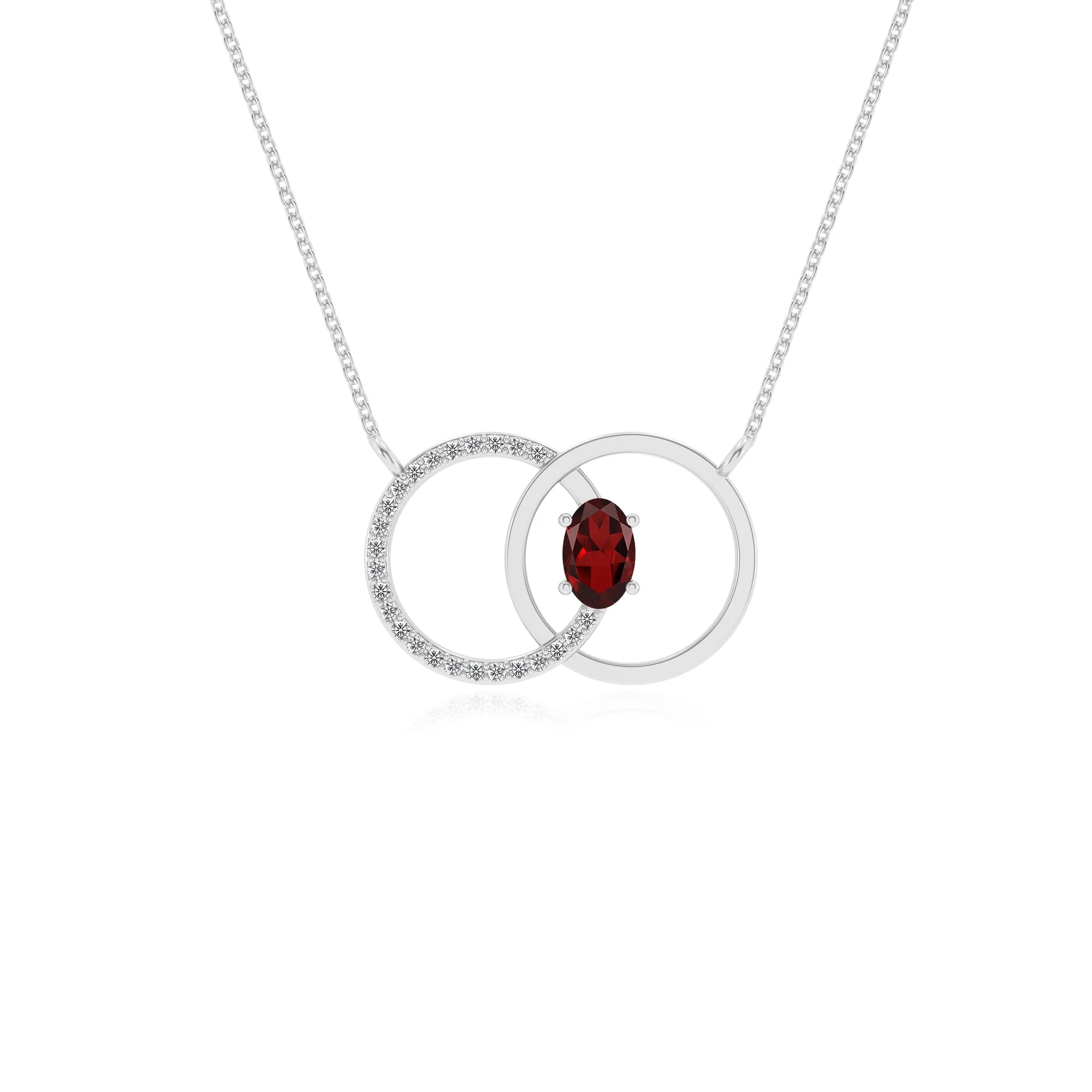 natural garnet oval solitaire necklaces in sterling silver 