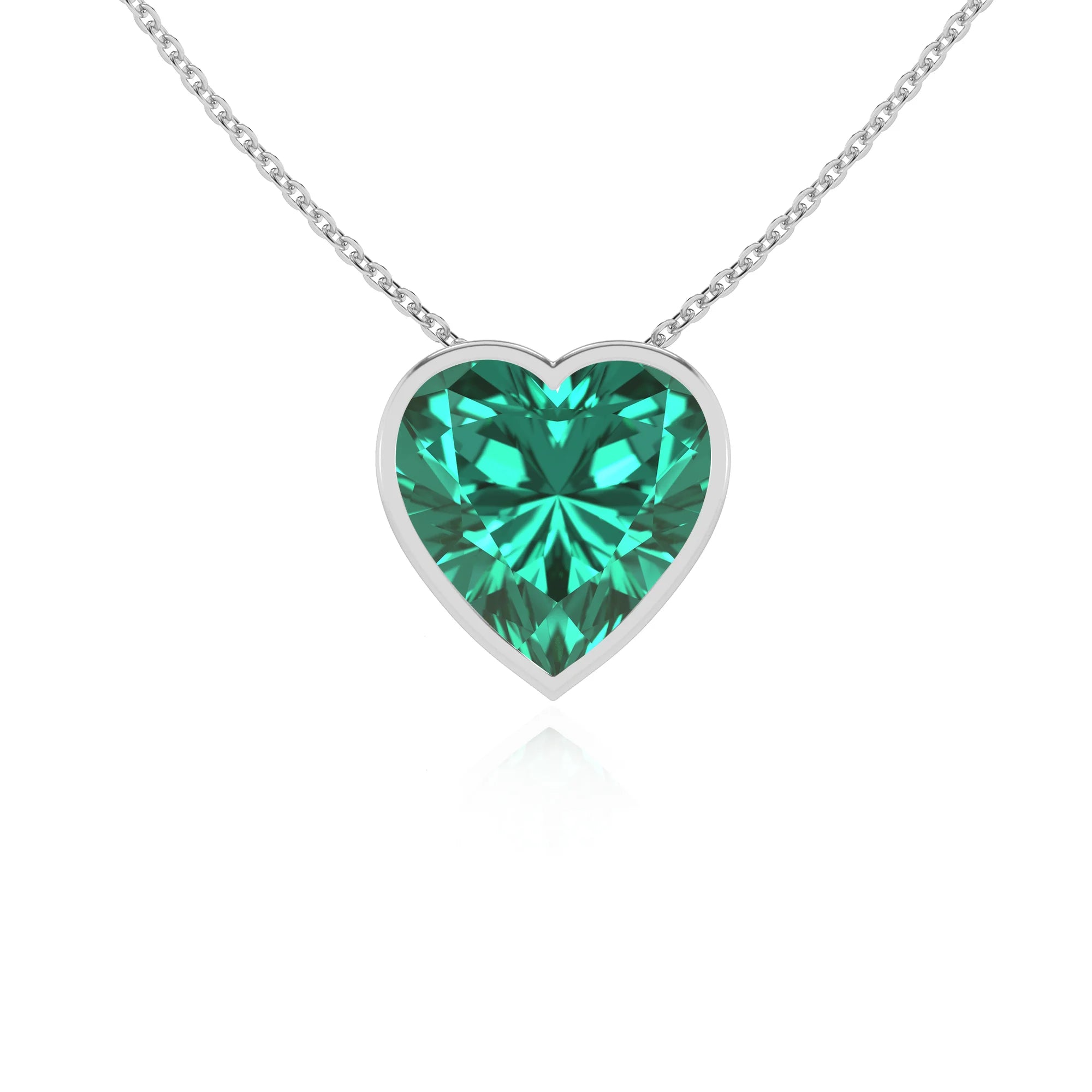 lab grown emerald heart solitaire necklaces in white gold 