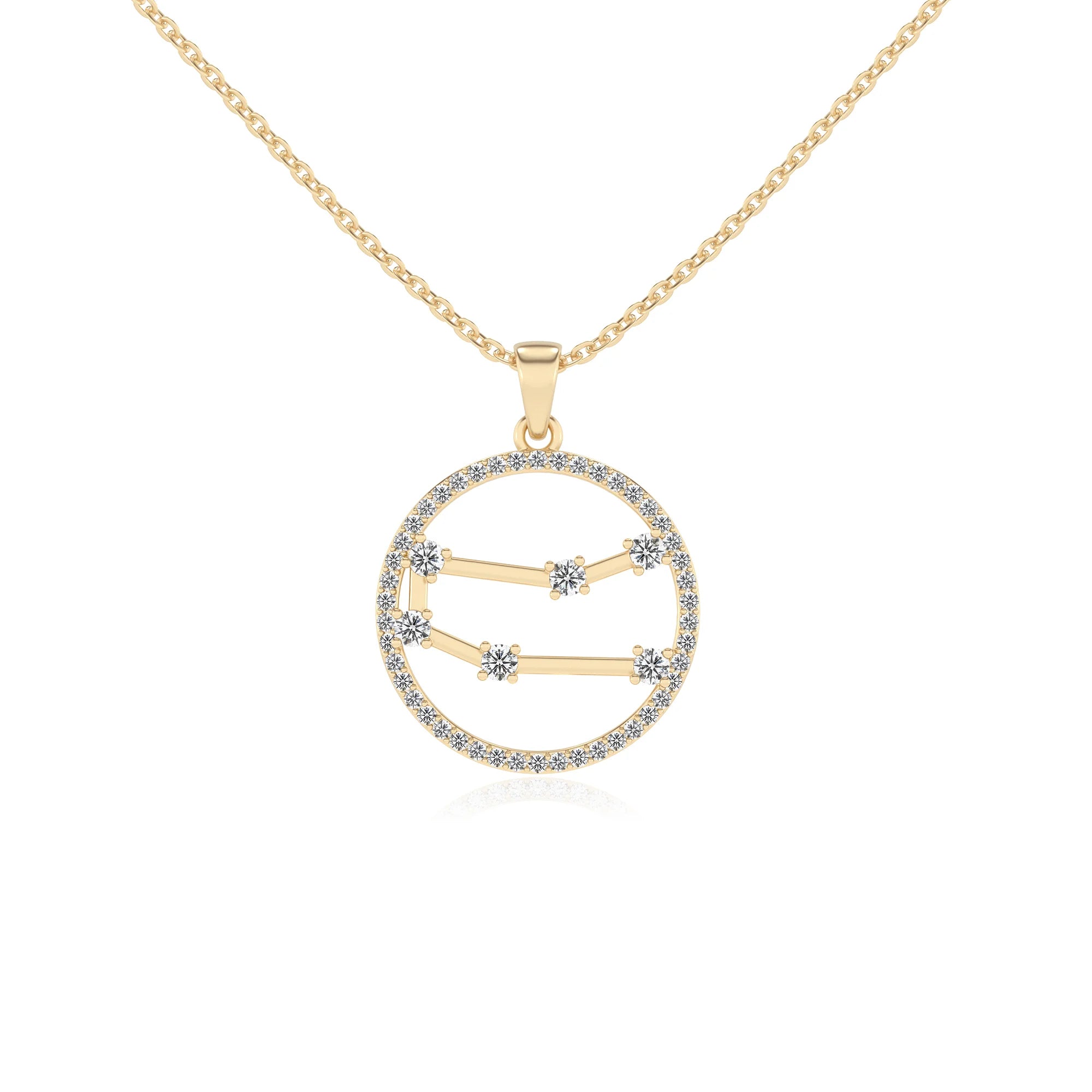 lab grown moissanite round necklaces in yellow gold 
