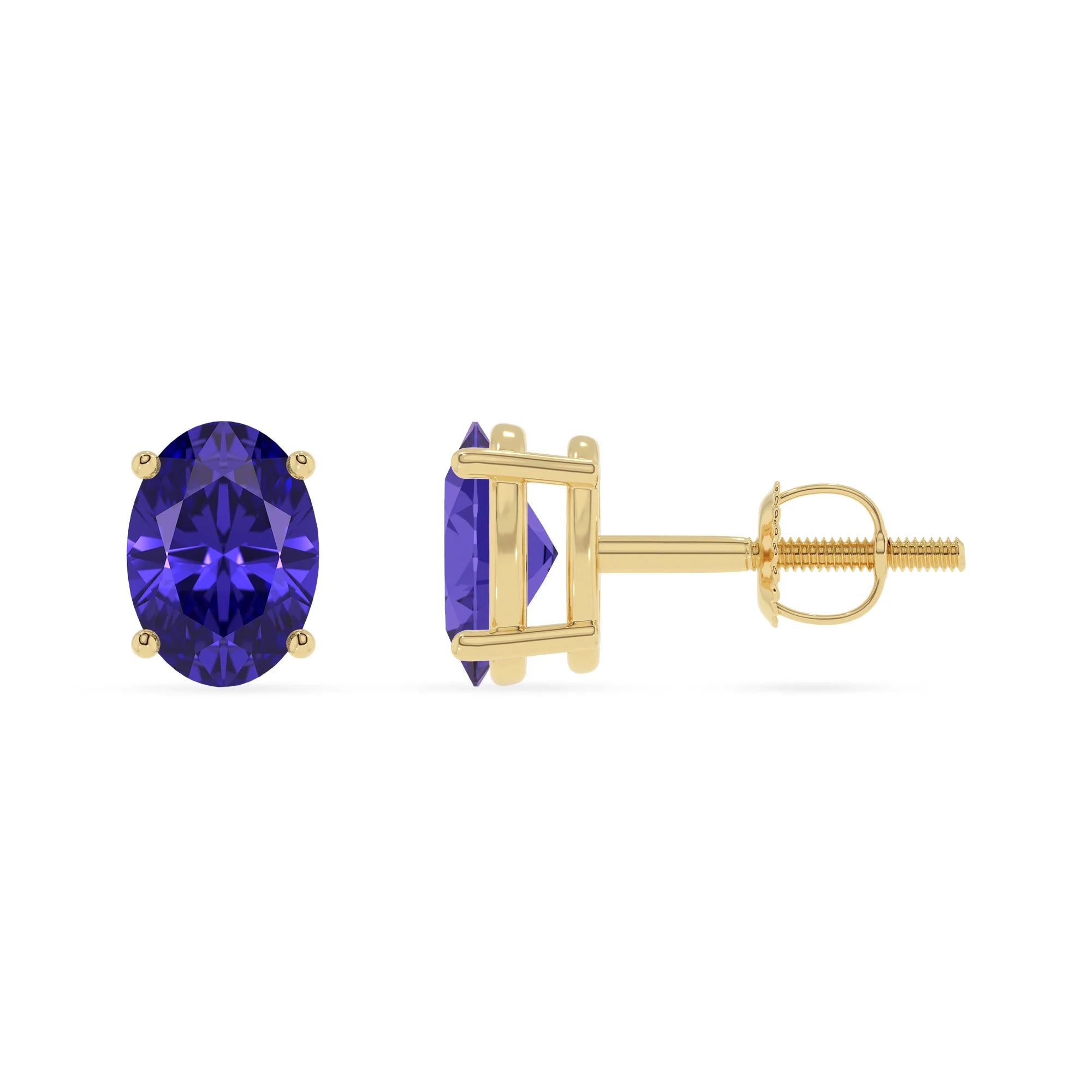 lab grown tanzanite oval stud earrings in yellow gold 