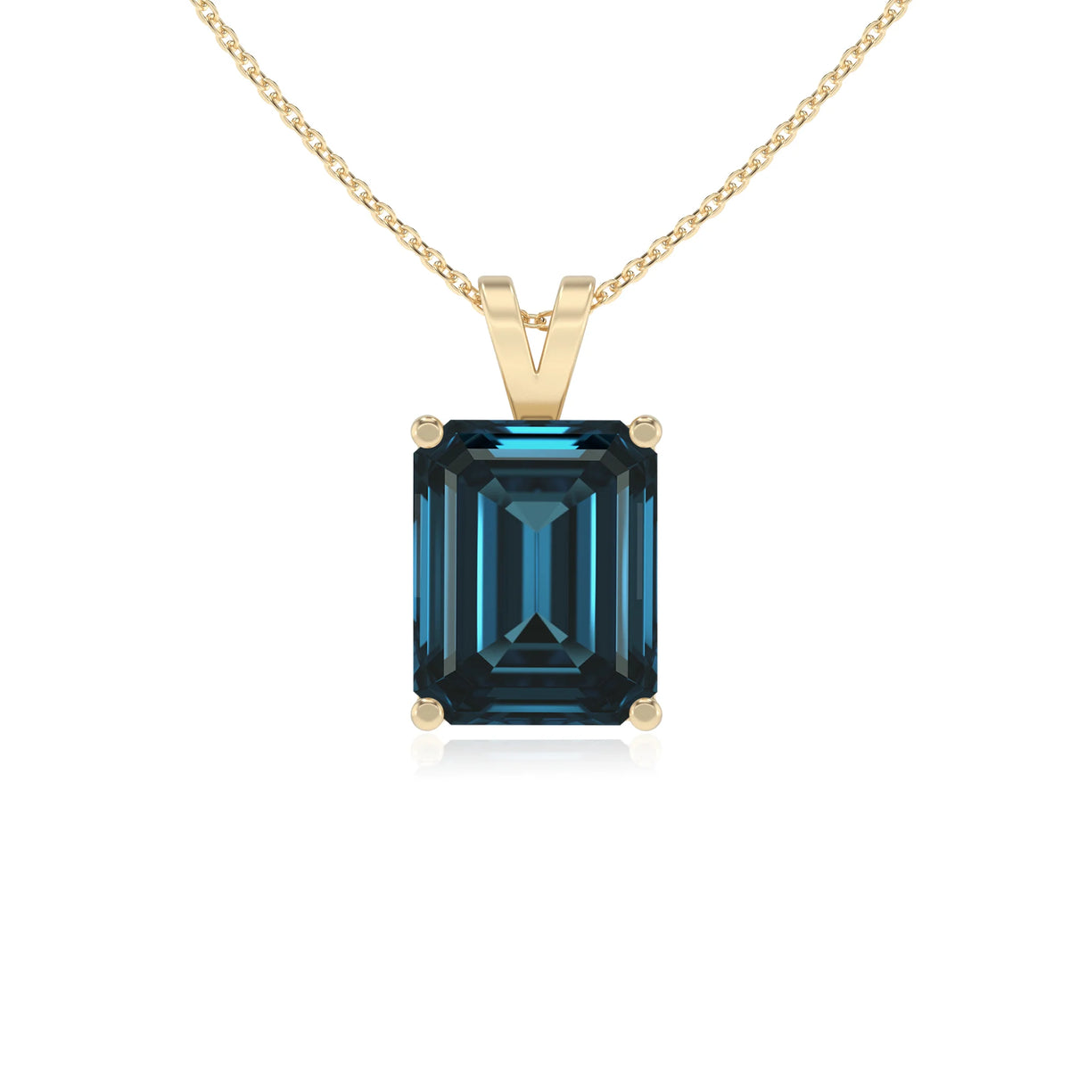natural london-blue-topaz emerald cut solitaire v-bale necklaces in yellow gold 