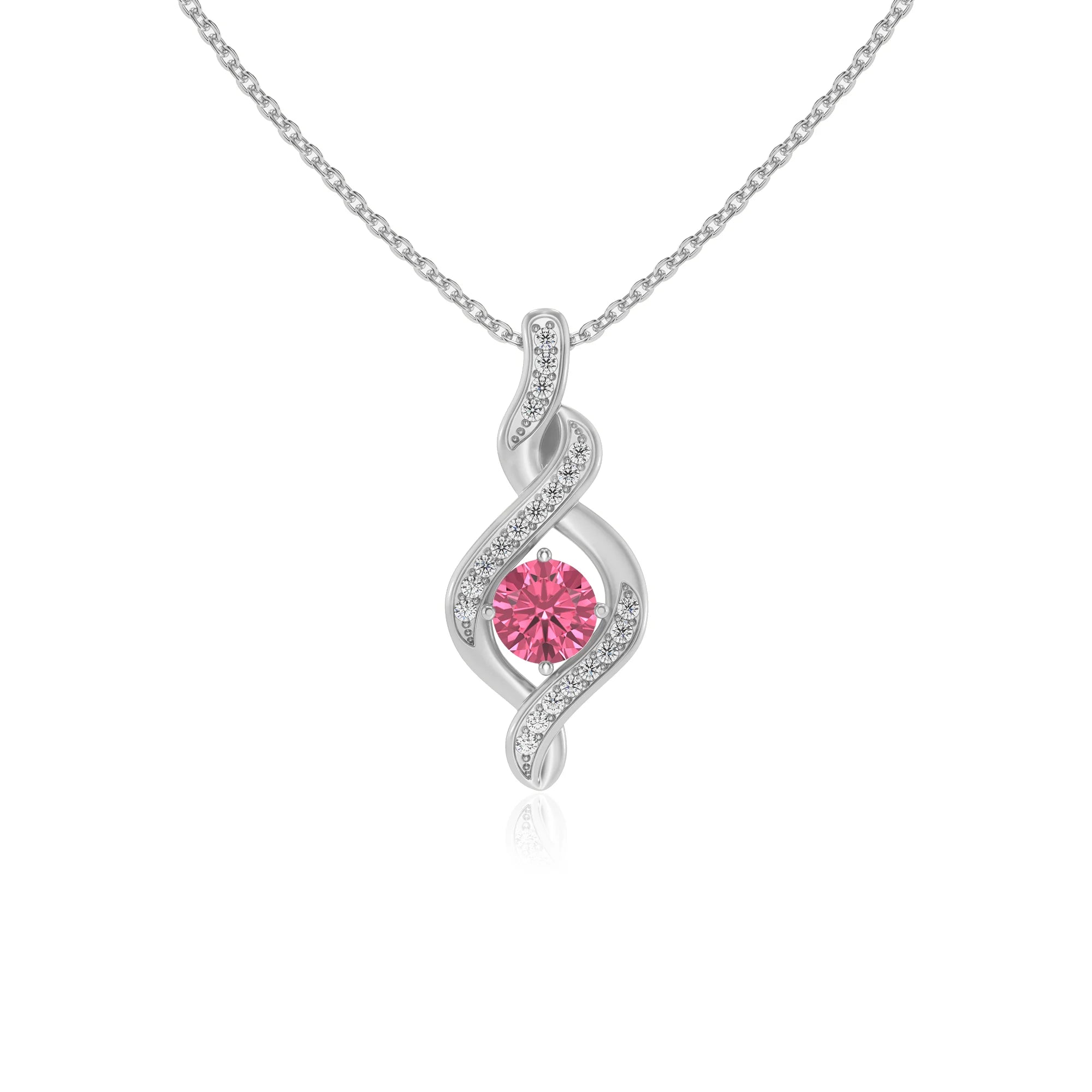 lab grown pink-tourmaline round solitaire necklaces in platinum 