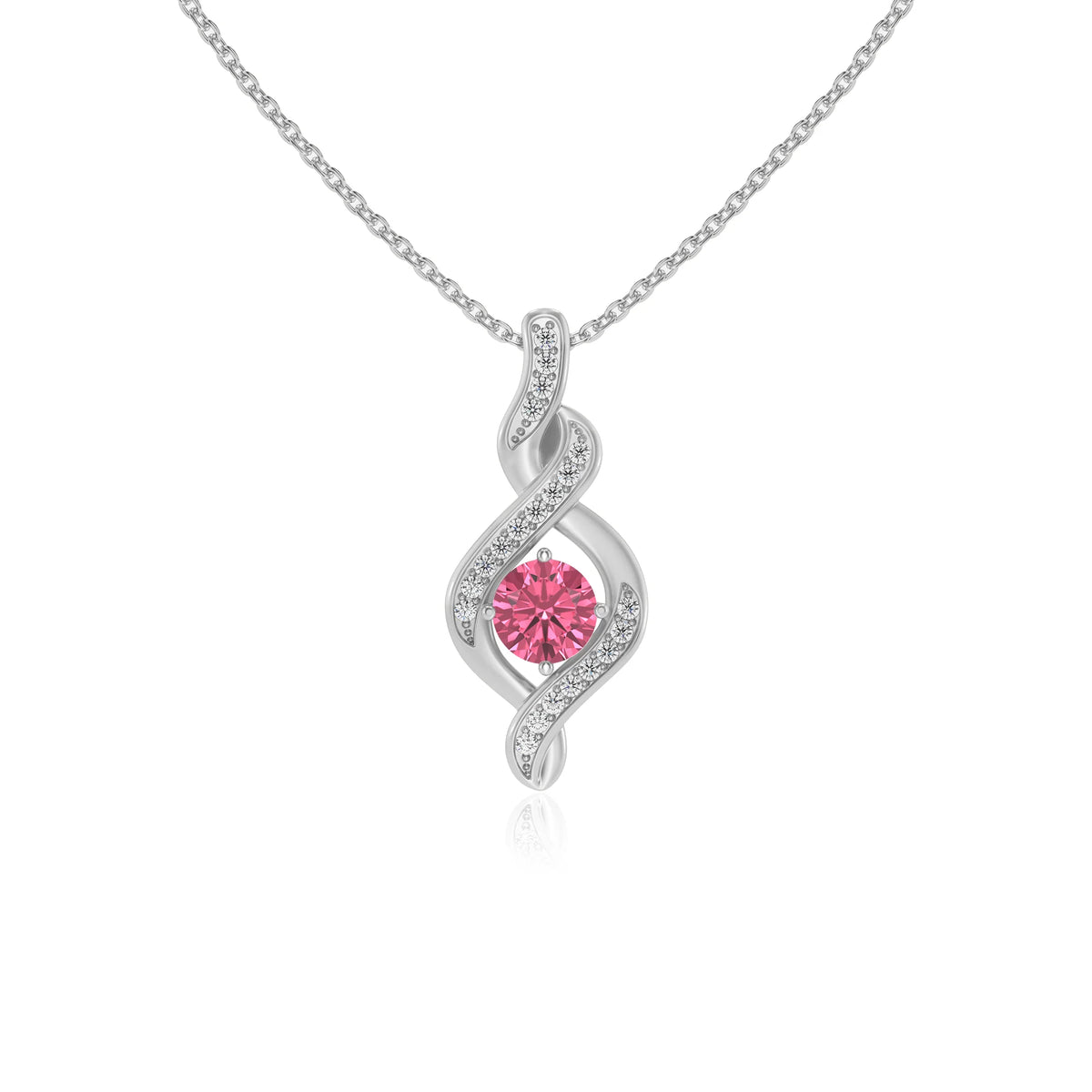 lab grown pink-tourmaline round solitaire necklaces in platinum 