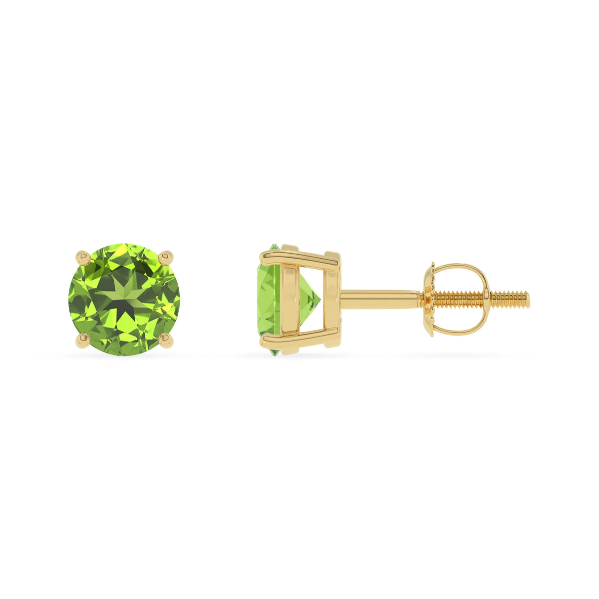 natural peridot round stud earrings in yellow gold 