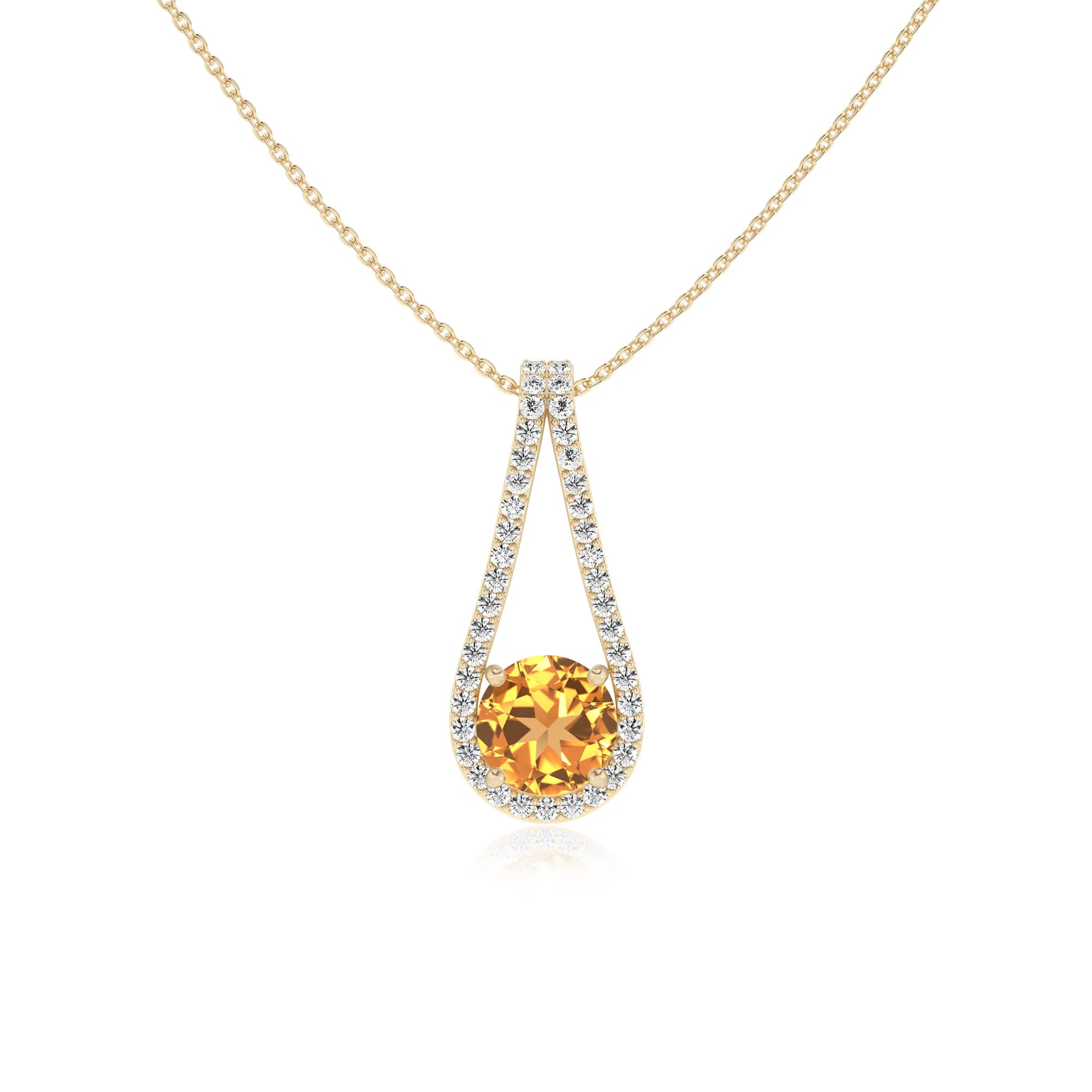 lab grown citrine round solitaire v-bale necklaces in yellow gold 