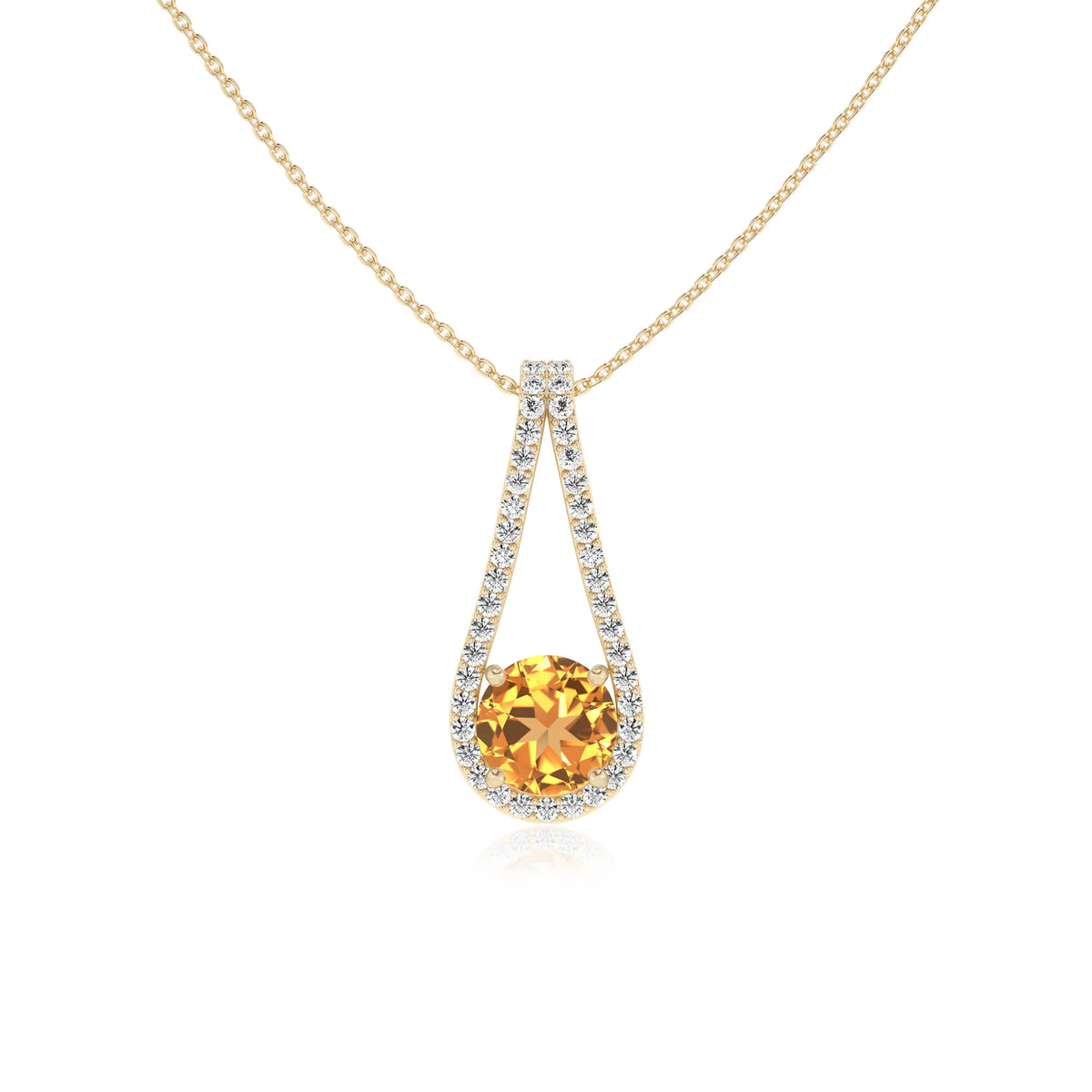 lab grown citrine round solitaire v-bale necklaces in yellow gold 