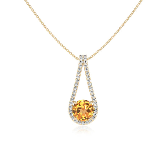 lab grown citrine round solitaire v-bale necklaces in yellow gold 