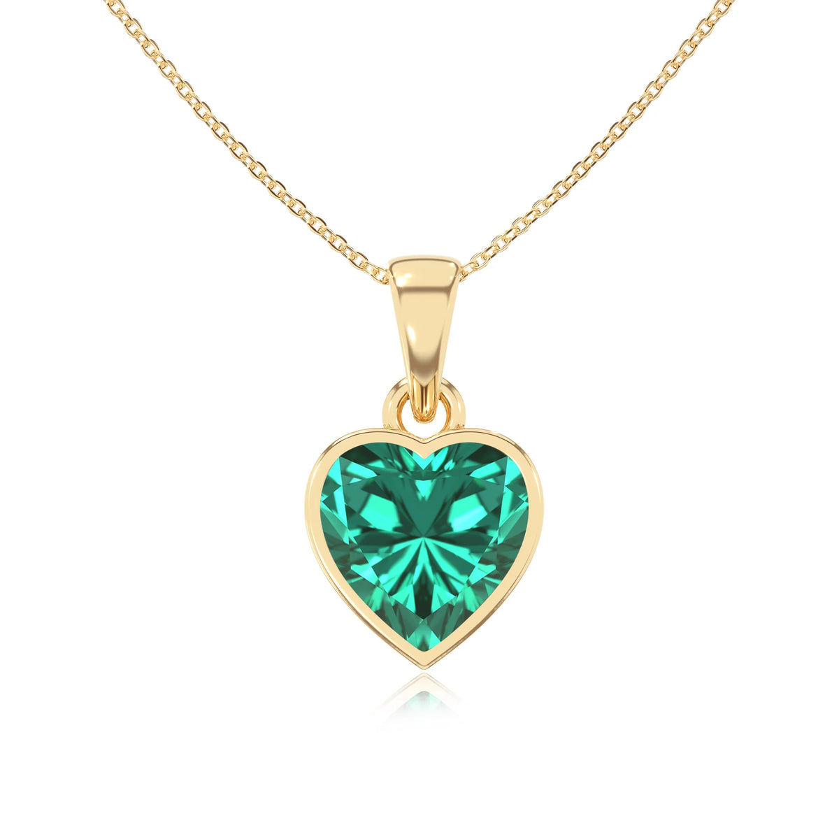 lab grown emerald heart solitaire necklaces in yellow gold 