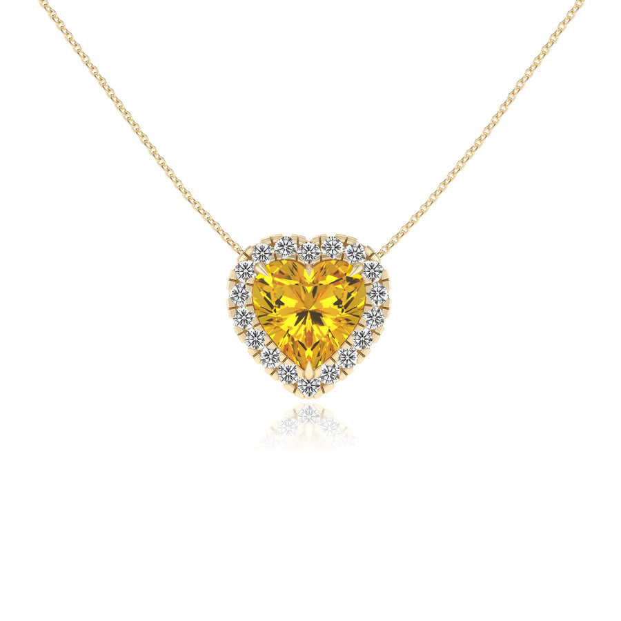 lab grown yellow sapphire heart solitaire necklaces in yellow gold 