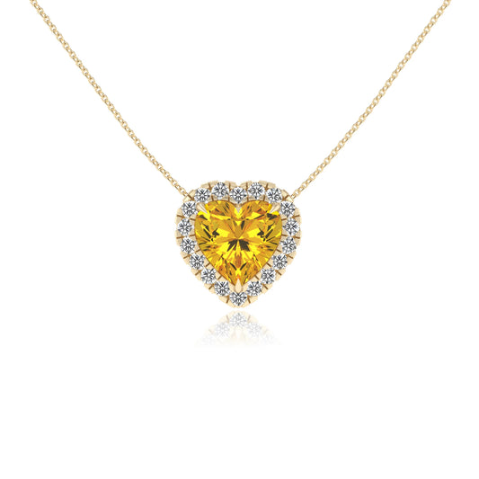 lab grown yellow sapphire heart solitaire necklaces in yellow gold 