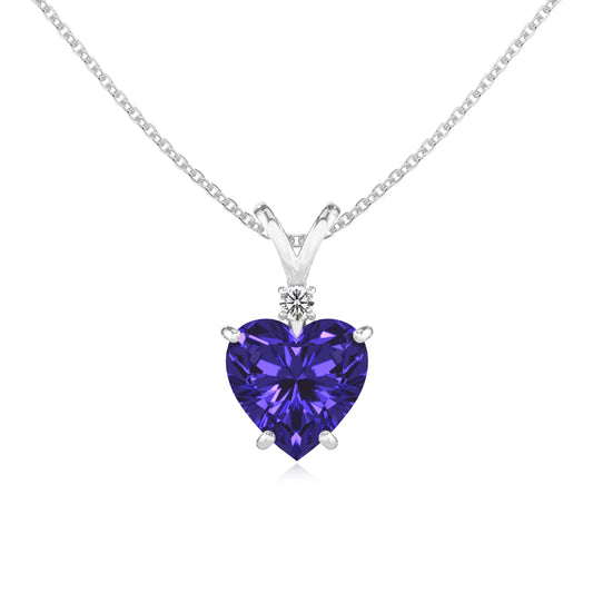 lab grown tanzanite heart solitaire v-bale necklaces in white gold 