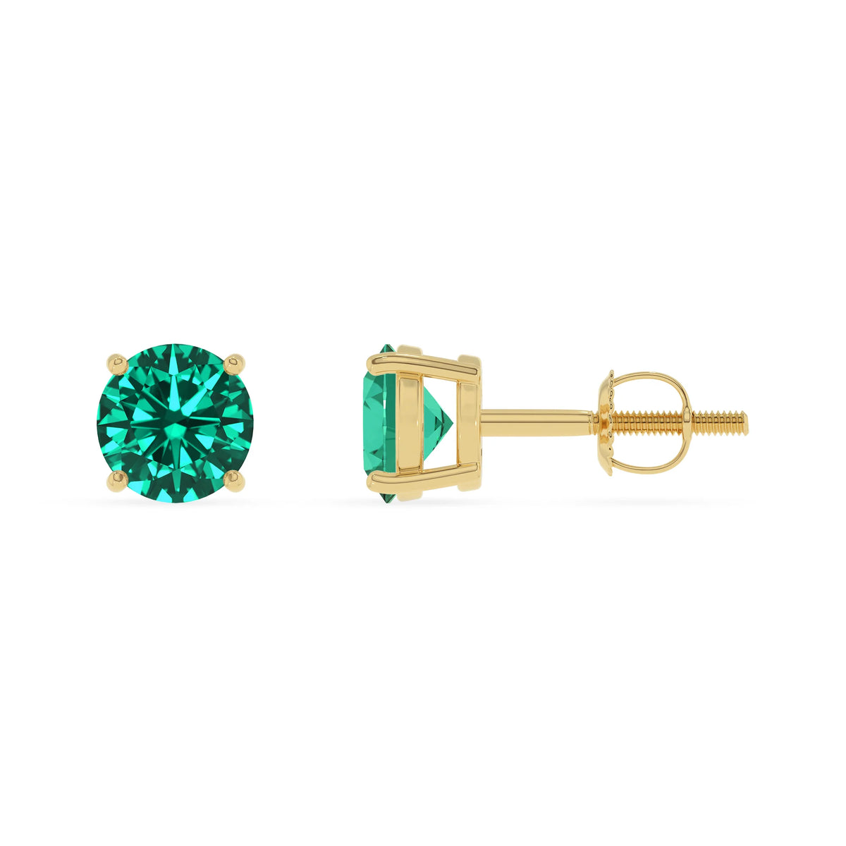 lab grown emerald round stud earrings in yellow gold 