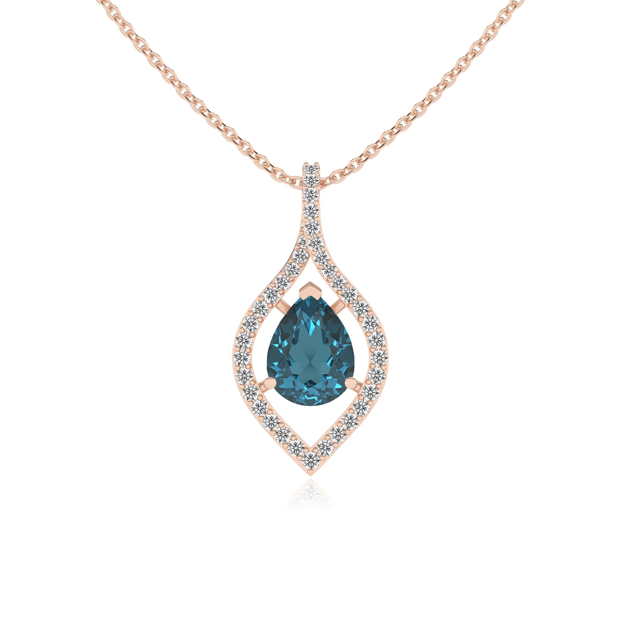 natural london-blue-topaz pear infinity necklaces in rose gold 