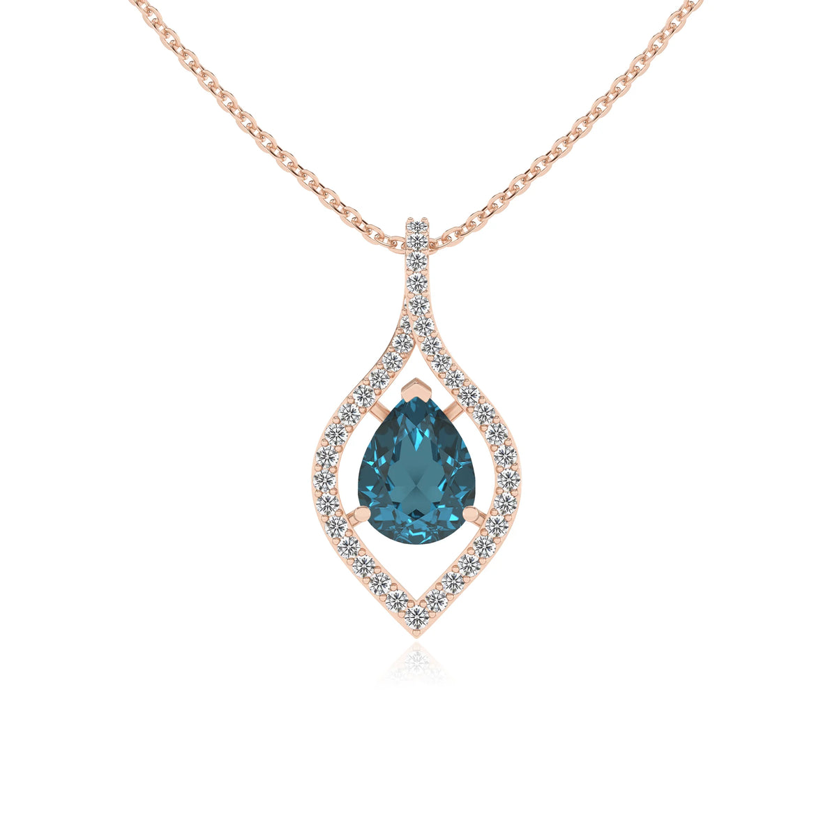 natural london-blue-topaz pear infinity necklaces in rose gold 