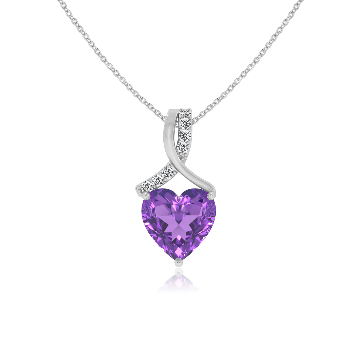 lab grown amethyst heart solitaire necklaces in sterling silver 