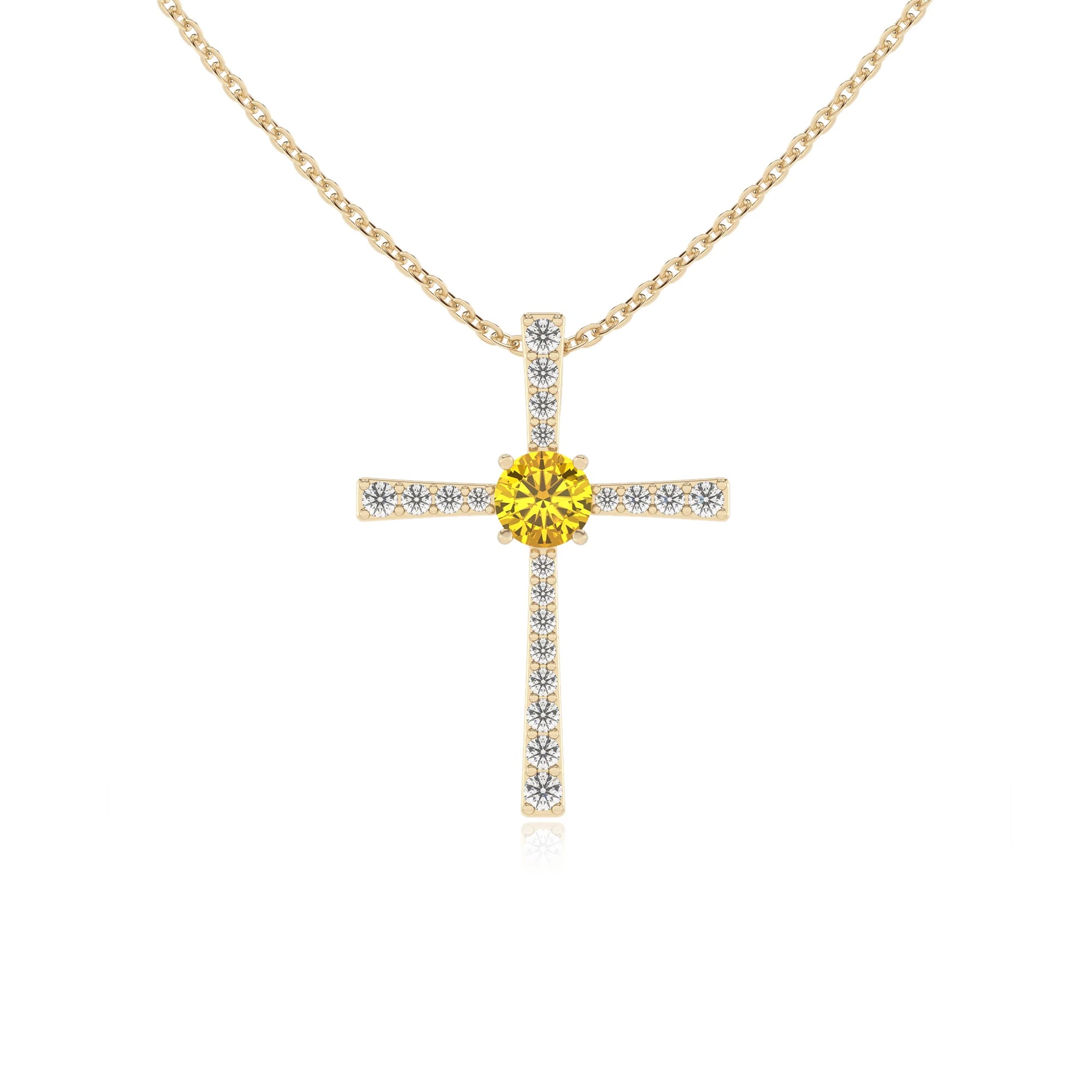 lab grown yellow-sapphire round infinity necklaces in yellow gold 