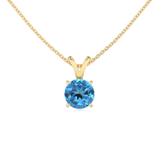 natural swiss-blue-topaz round solitaire v-bale necklaces in yellow gold 