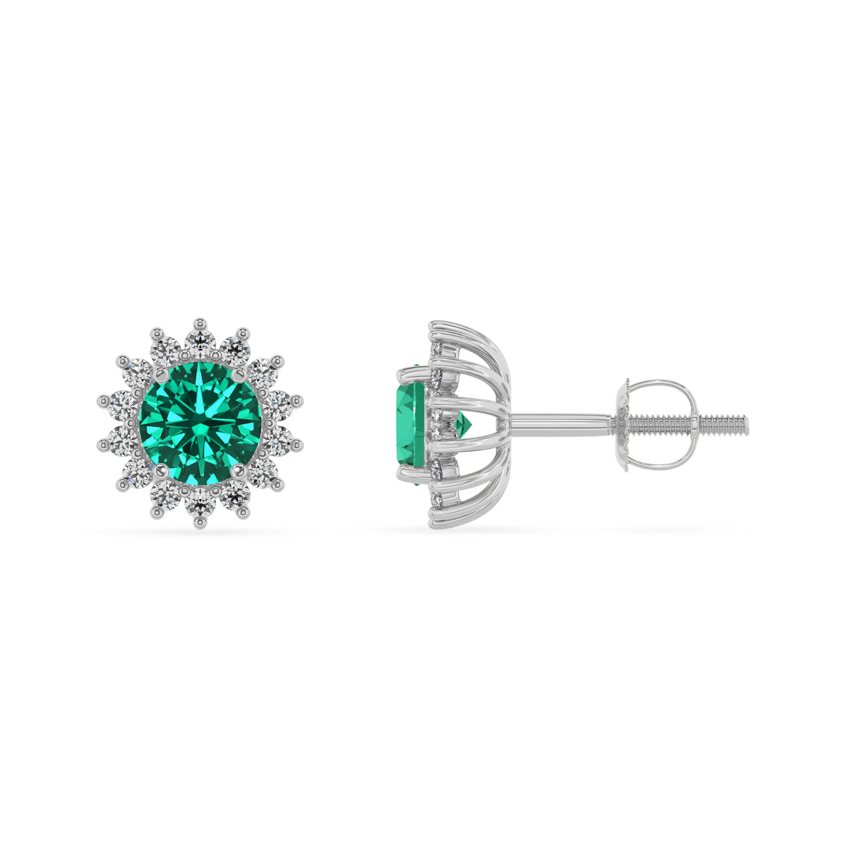lab grown emerald round stud earrings in platinum 