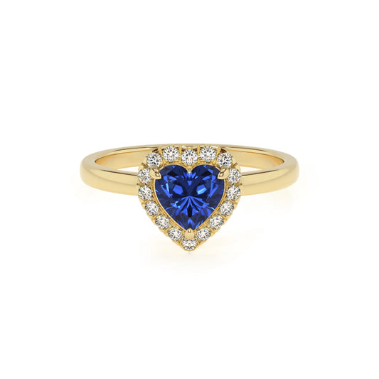 lab grown blue-sapphire heart solitaire rings in yellow gold 