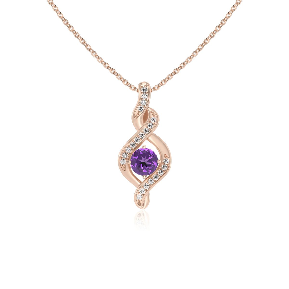 lab grown amethyst round solitaire necklaces in rose gold 