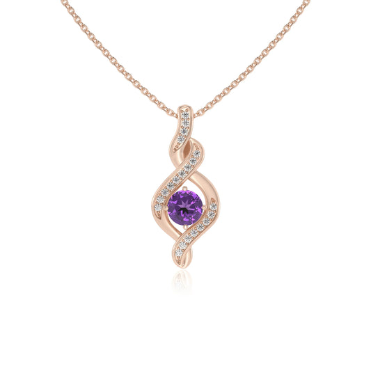 lab grown amethyst round solitaire necklaces in rose gold 