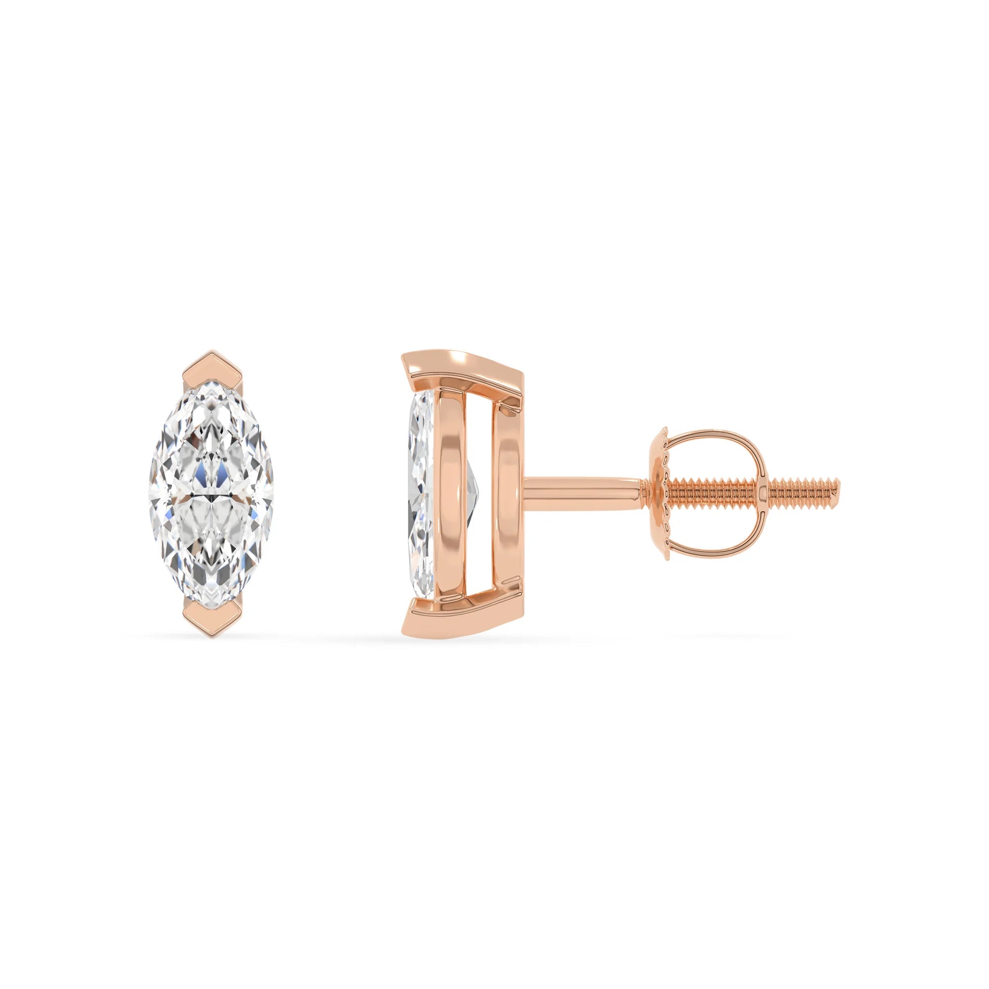 lab grown moissanite marquise stud earrings in rose gold 