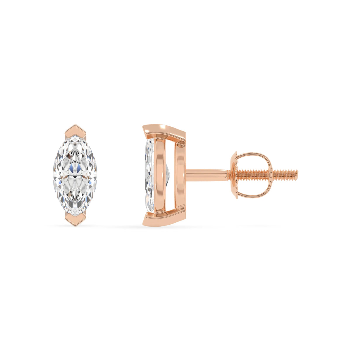 lab grown moissanite marquise stud earrings in rose gold 