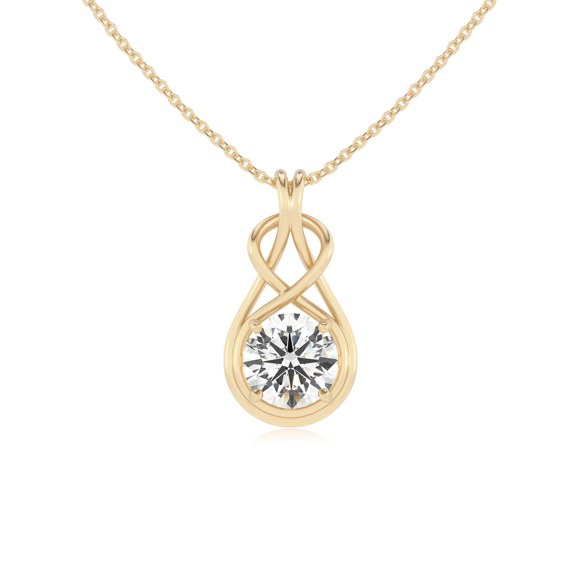 lab grown moissanite round solitaire necklaces in yellow gold 