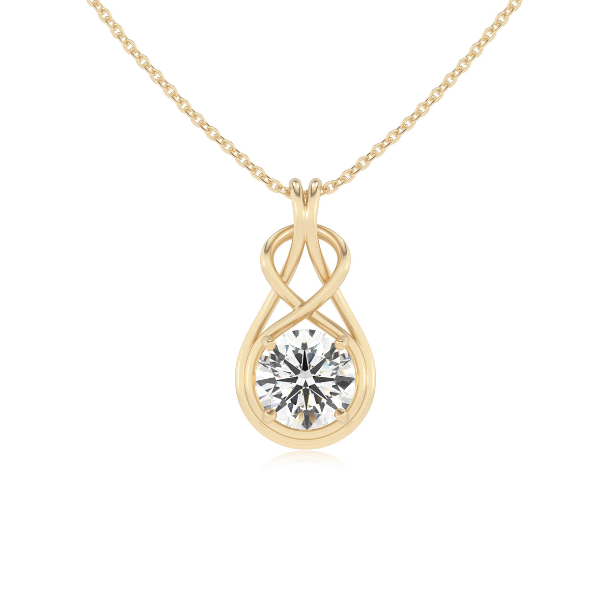 lab grown moissanite round solitaire necklaces in yellow gold 