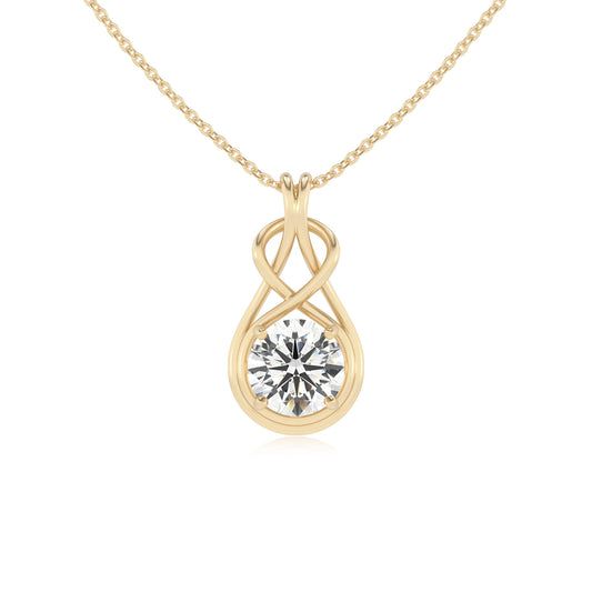 lab grown moissanite round solitaire necklaces in yellow gold 