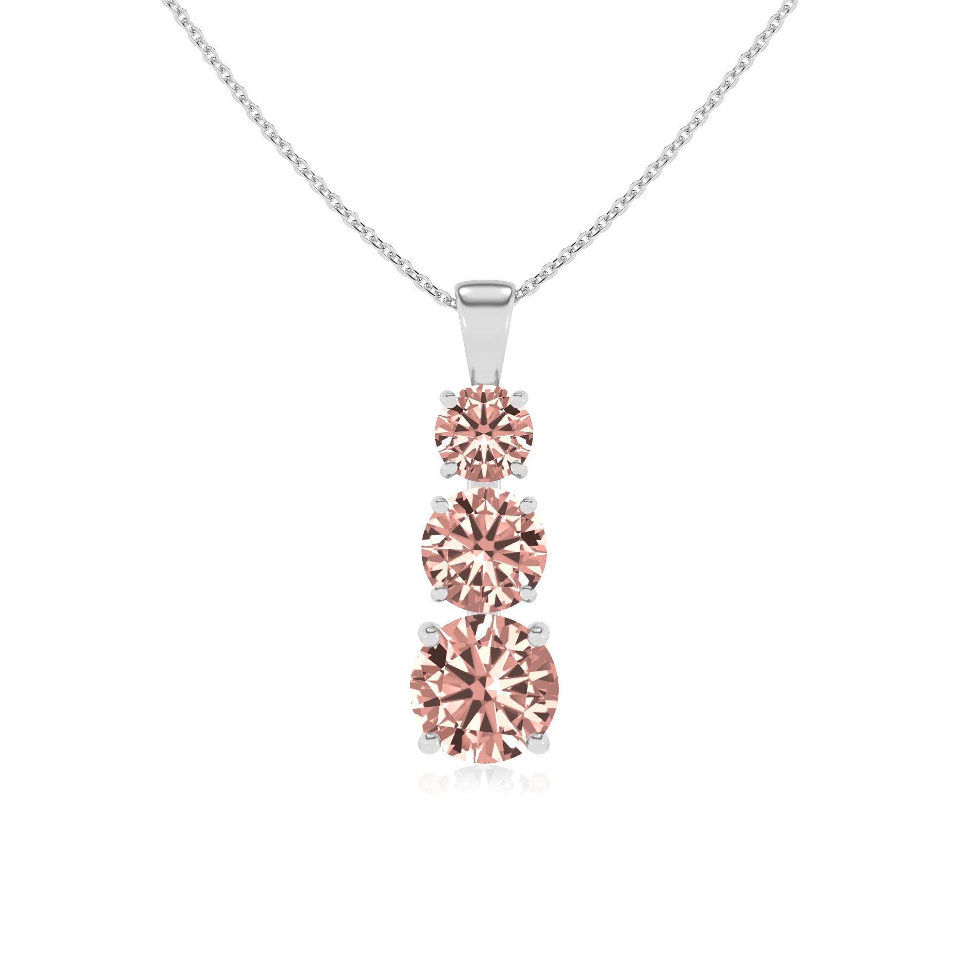 lab grown morganite round bar v-bale necklaces in white gold 