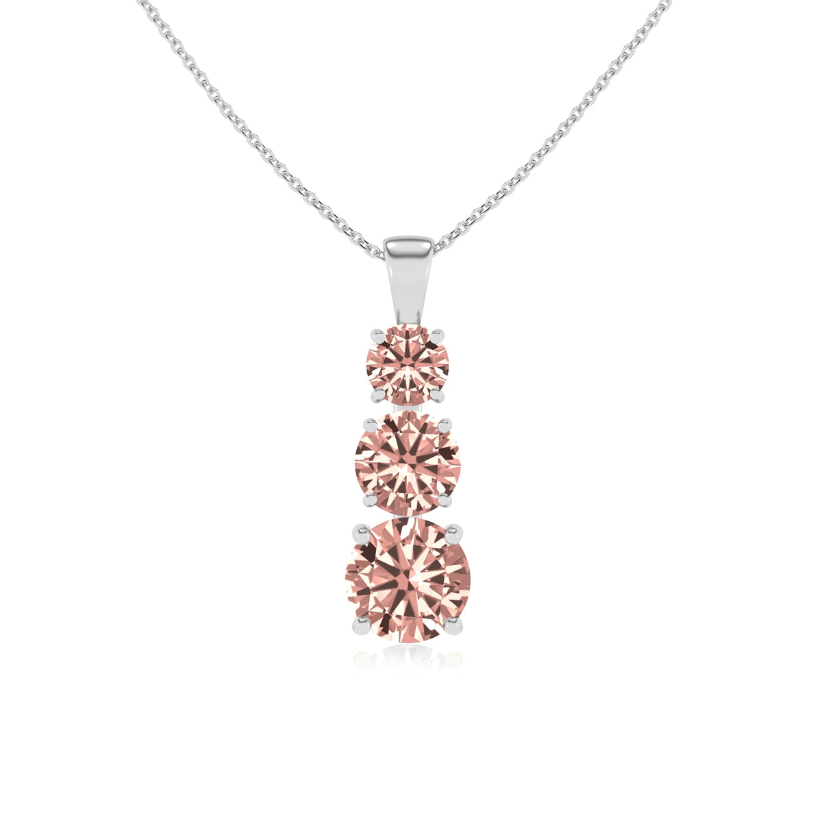 lab grown morganite round bar v-bale necklaces in white gold 
