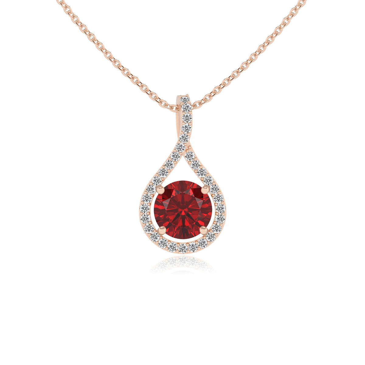 lab grown ruby round solitaire necklaces in rose gold 