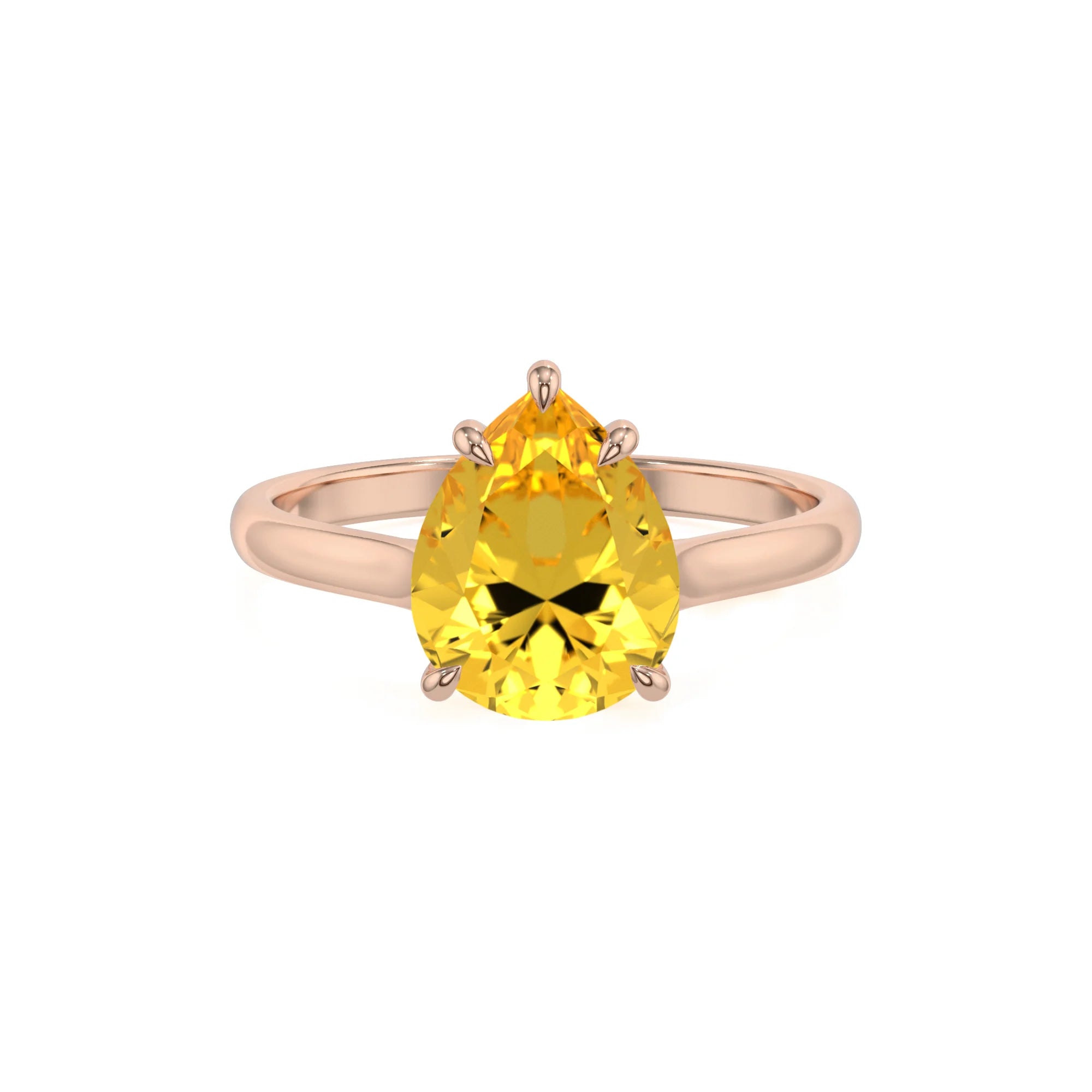 lab grown yellow-sapphire pear solitaire rings in rose gold 