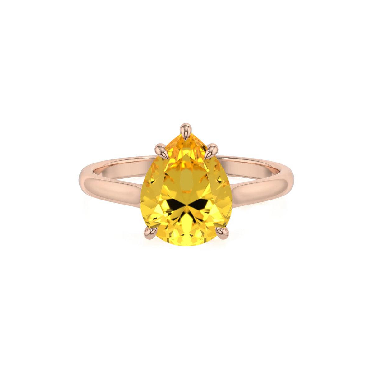 lab grown yellow-sapphire pear solitaire rings in rose gold 