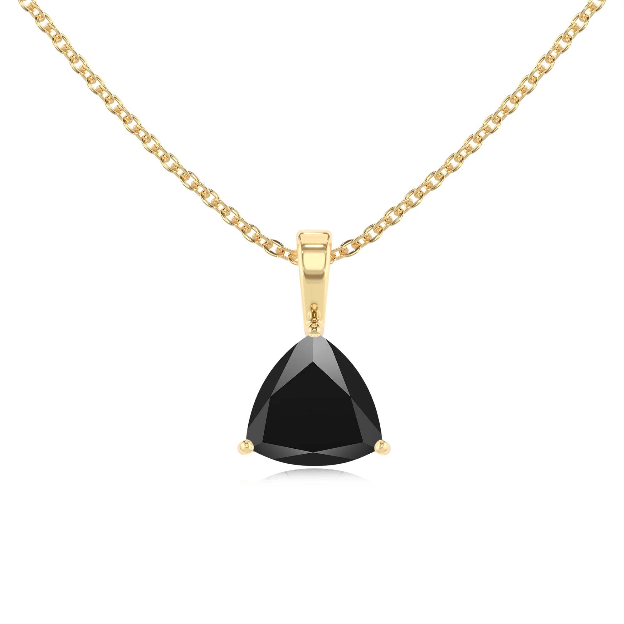 natural black-onyx trillion solitaire necklaces in yellow gold 