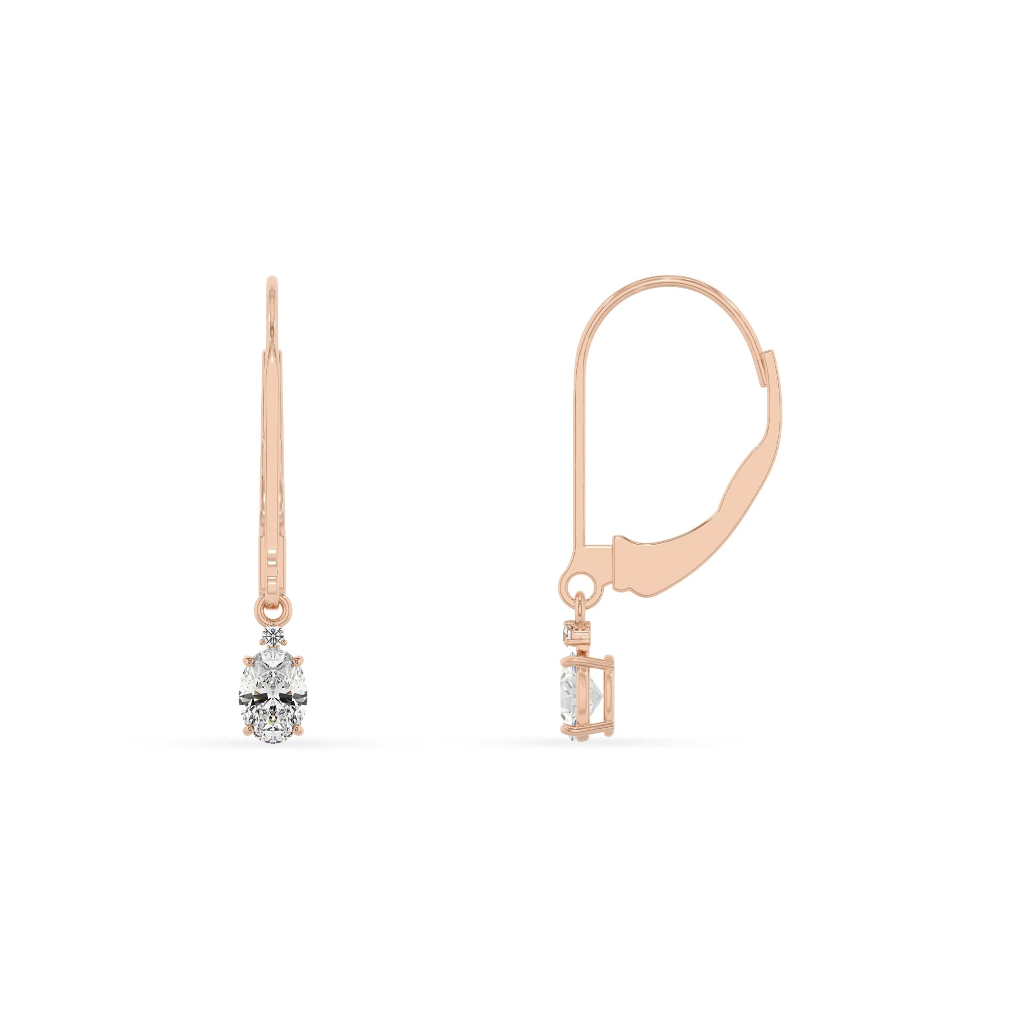 lab grown moissanite oval drop earrings in rose gold 